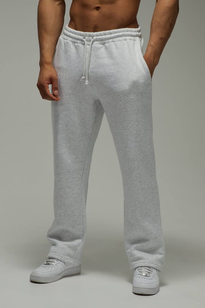 One More Rep Rechte Pijp Gegraveerde Joggers | Grey Marl | Size Medium