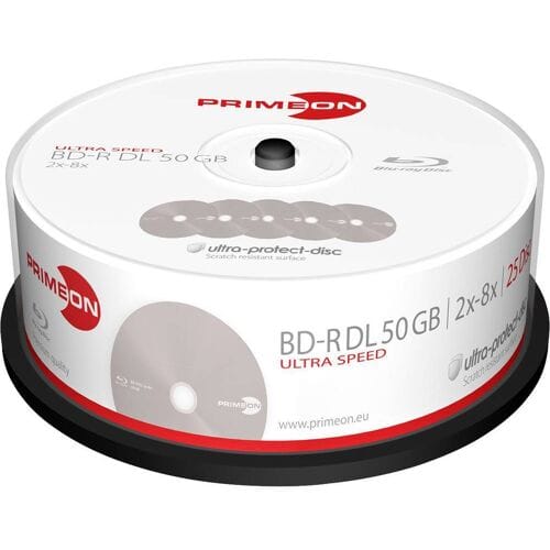 Primeon 2761318 Blu-ray BD-R DL disc 50 GB 25 stuk(s) Spindel Antikras-coating