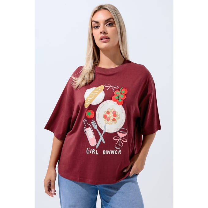 Limited Collection Bordeauxrood ‘Girl Dinner’ Slogan Tshirt Size 48