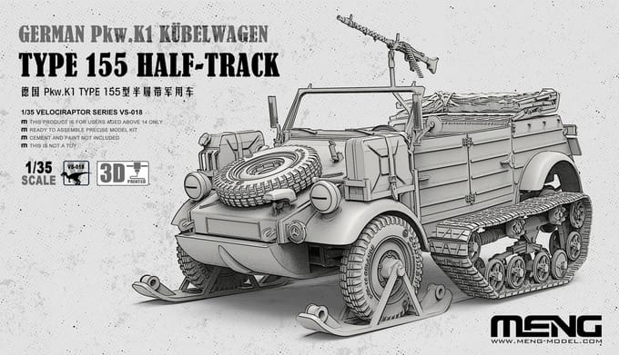 Meng Model Modelbouwpakket Auto - MENG VS018 Duitse Pkw.K1 Volkswagen Kübelwagen Type 155 Half-Track - Halfrupsvoertuig Plastic - 1:35 - Modelbouw