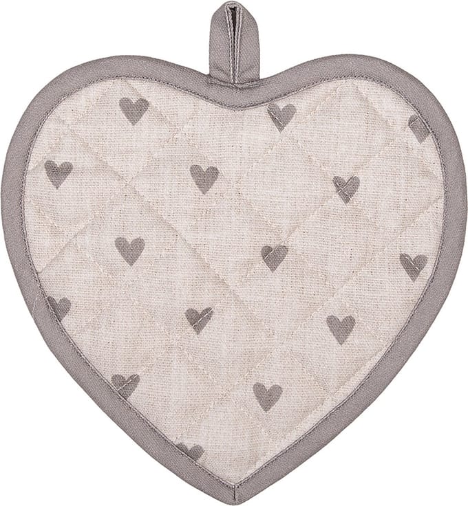 Clayre & Eef Pannenlap 20x20 cm Beige Grijs Katoen Hartjes
