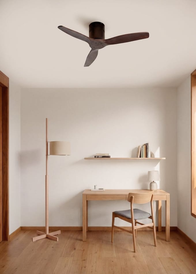 CREATE - Plafondventilator silent 100% hout 40W (Ø112cm) - Geen licht - Afstandsbediening - 6 snelheden - Programmeerbaar - WIND CALM NATURAL WOOD