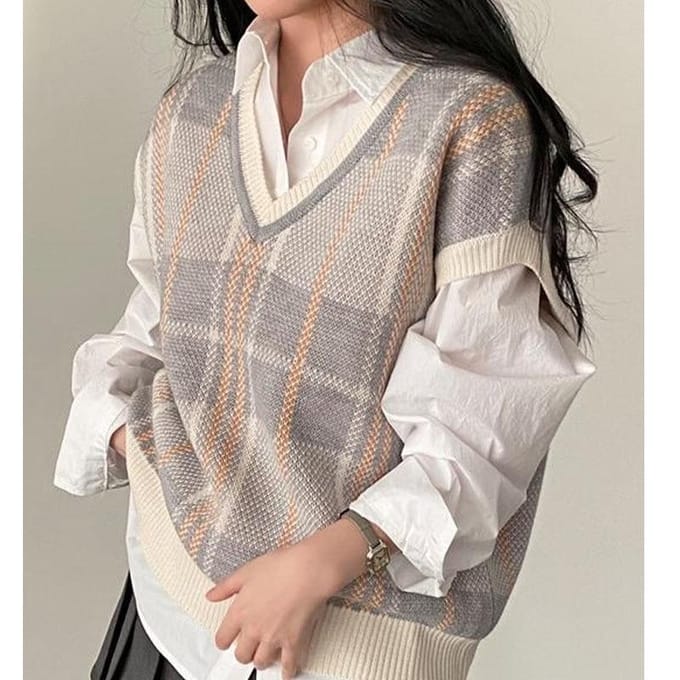 Pull Gilet Lâche Femme Automne Hiver Vintage Bureau Dame Col V Pull Pulls Tricots pour Femmes Pull XL grise