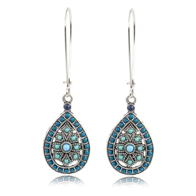 Dames druppel Boho oorbellen zilver turquoise multicolor stenen