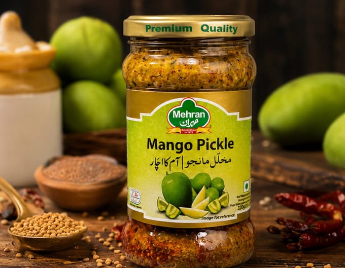 Mehran | Mango Pickle 320 gram | Pittige mango pickle met specerijen | Traditionele Pakistaanse Mango Achar