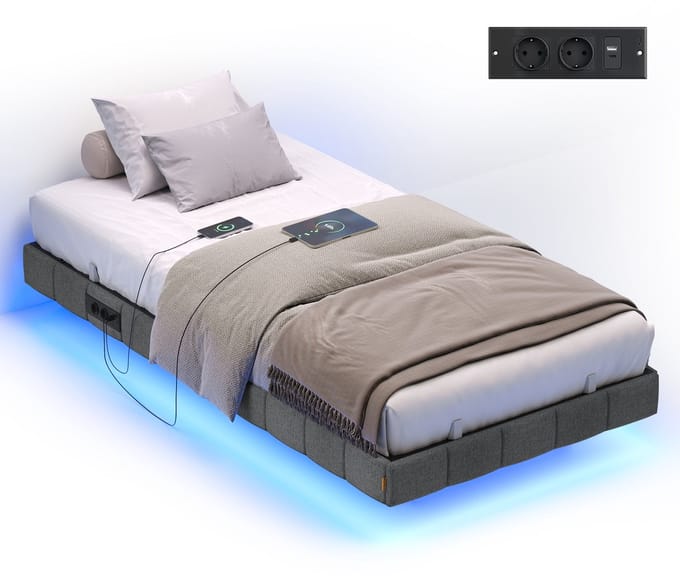 VASAGLE - Bed - Met LED-Verlichting - Zwevend Effect - Met Stopcontactstrip