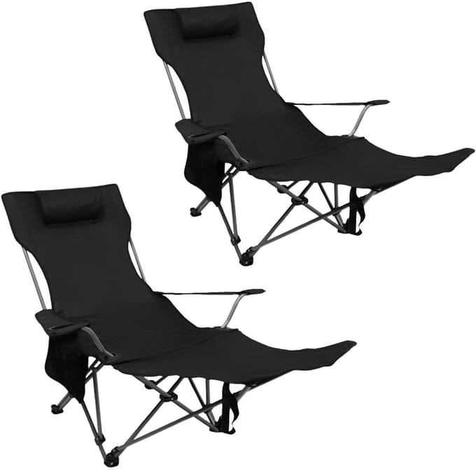 Coemo 2-delige set ligstoel draagbare campingstoel, inklapbaar, bekerhouder, tas - Zwart
