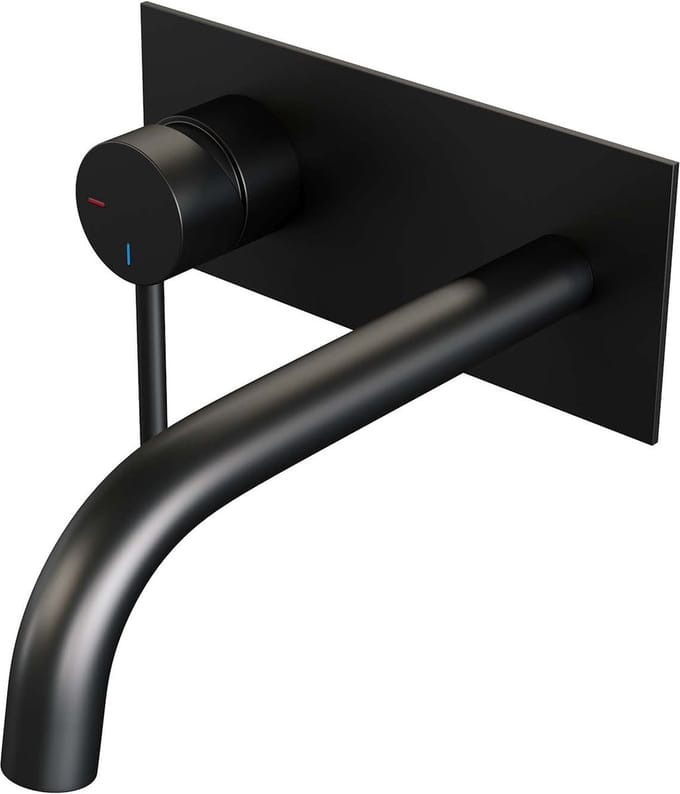 Brauer Black Edition inbouw wastafelmengkraan met gebogen uitloop en afdekplaat model A2 mat zwart