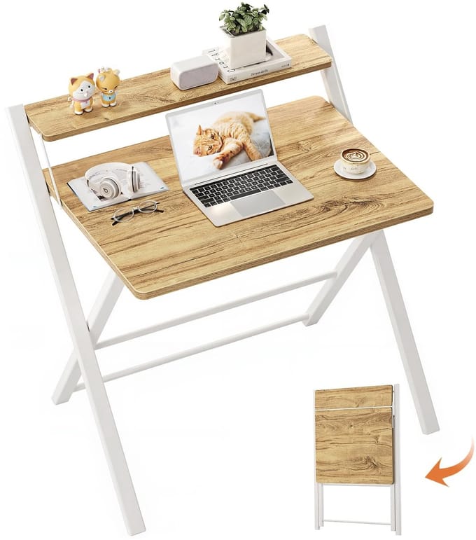 Dailygoody - Kleine Vouwtafel - Gaming Tafel - Ruimtebesparend Ontwerp - Beige - Mini Laptop Tafel - Ideaal voor Thuiswerk - Compact en Functioneel