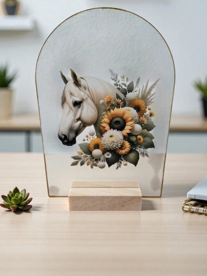 Decoratief Standaard Paard Wit - Met Houten Voet - 15x10 cm