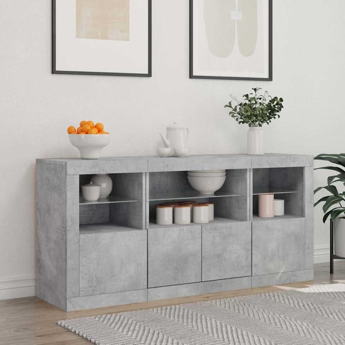 vidaXL - Dressoir - met - LED-verlichting - 142,5x37x67 - cm - betongrijs