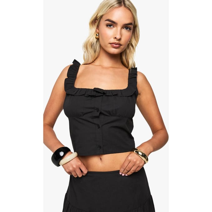 boohoo Dames Katoenen Popeline Crop Top | Black | Maat: 6
