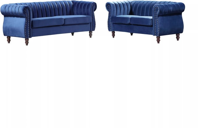 Vente-unique Drie- en tweezits chesterfield bank in koningsblauw fluweel TRUMBO