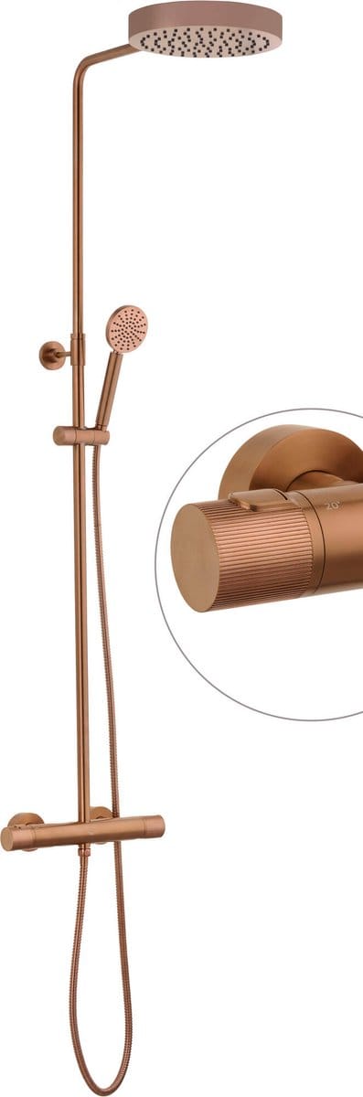 Ben Engraved Line regendoucheset Ø25cm geborsteld koper pvd-coating