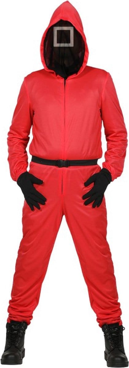 Squid Game Pak Rood Met Masker Vierkant - Maat XL