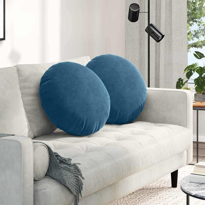vidaXL - Zitkussens - 2 - st - Fluweel - Blauw - Ø50 - x - 19 - cm