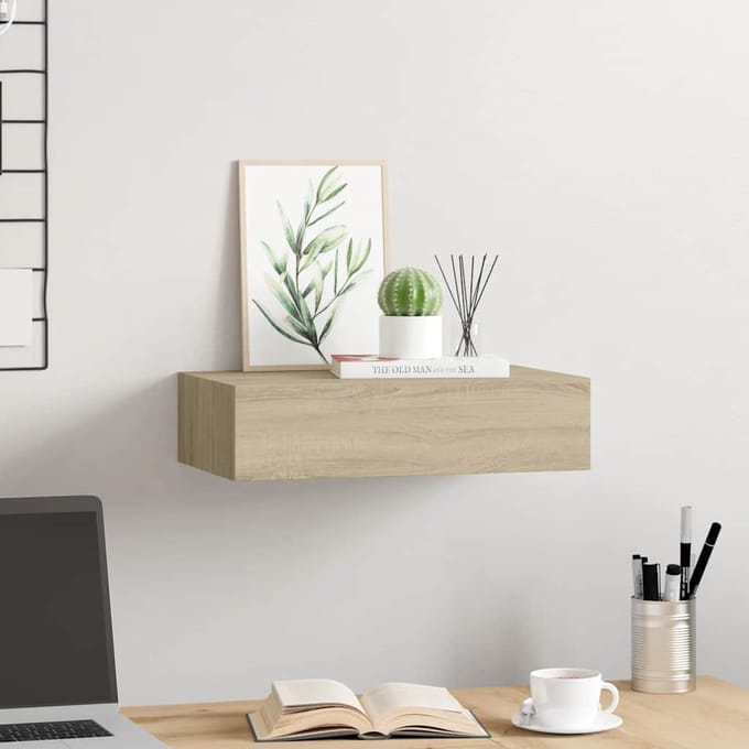 vidaXL - Wandschap - met - lade - 40x23,5x10 - cm - MDF - eikenkleurig