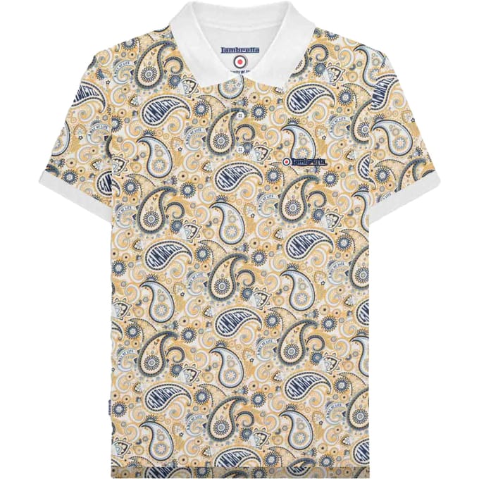 Lambretta Heren SS25 Paisley gemerkt poloshirt (Wit, Marine)