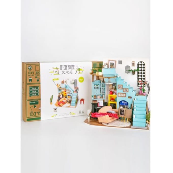 Robotime diy poppenhuis: joy's schiereiland huiskamer