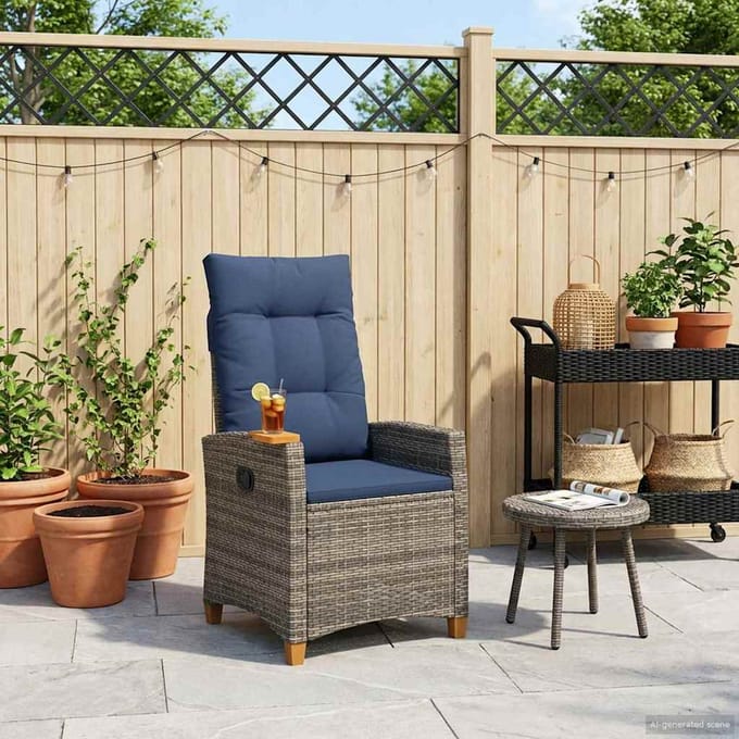 vidaXL - Verstelbare - stoel - met - theetafel - poly - rattan