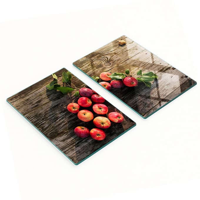 Glazen snijplanken met appelmotief op het tafelblad, 2x40x52 cm