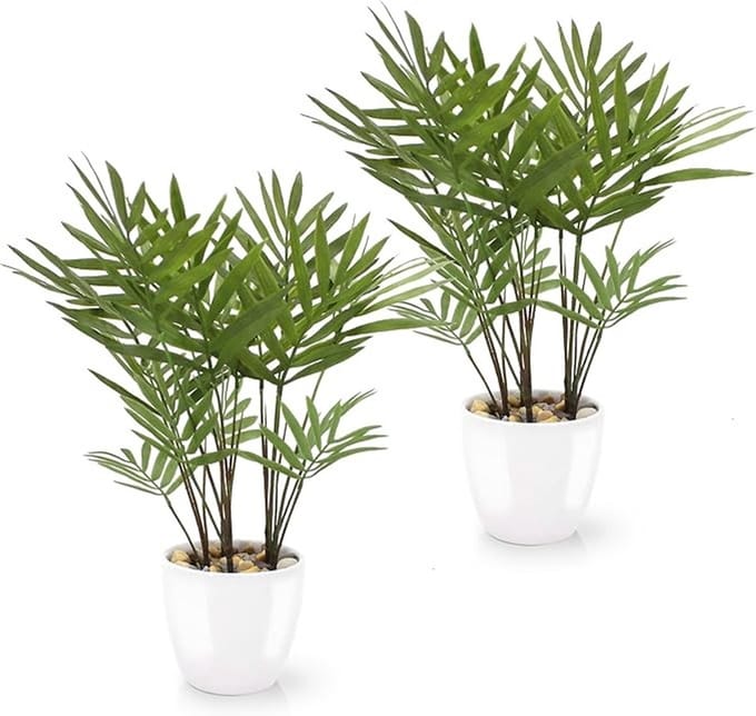 2-delige set Areca Kunstpalm in witte keramische pot - 25 cm