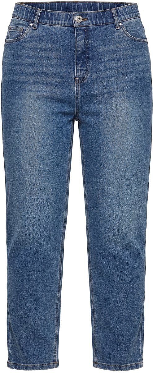 Studio Untold - Dames - Mom jeans wijde pijpen 5-pocket elastische tailleband - Blauw denim - Maat 52