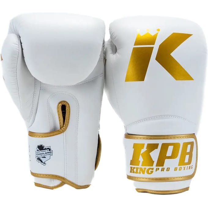 King Pro Boxing Bokshandschoenen - BGK 4 - Microvezel - Wit / Goud 14 oz