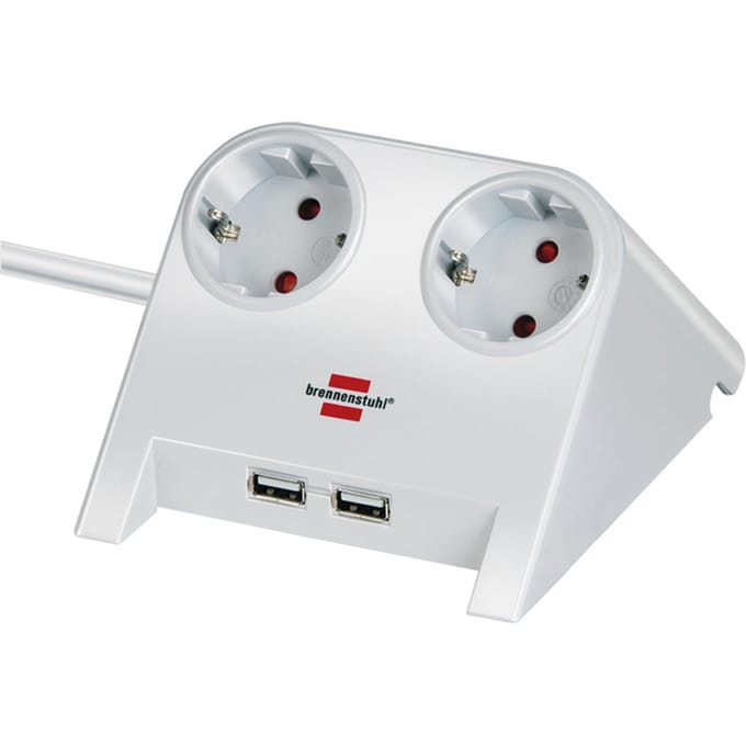 Desktop-Power USB-charger 2 USB-laadaansluiting 2100mA 2-voudig wit gepolijst 1,8m H05VV-F 3G1,5
