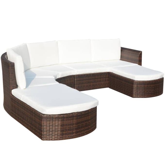 vidaXL - 4-delige - Loungeset - met - kussens - poly - rattan - bruin
