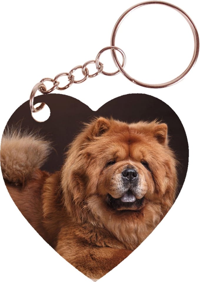 Sleutelhanger hartje 5x5cm - Chowchow Hond Liggend