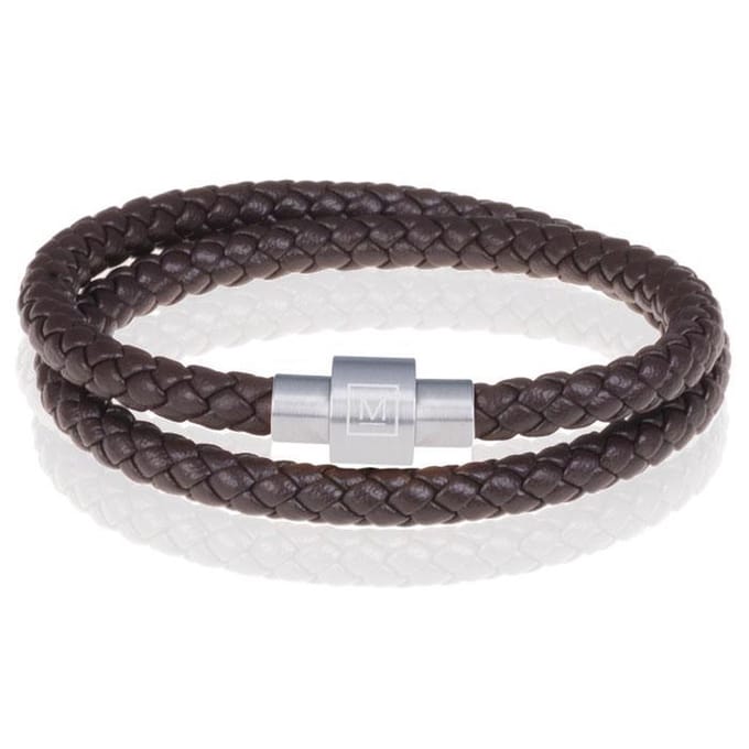 Memphis leren wrap armband Donkerbruin Zilverkleurig-23cm