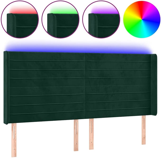 vidaXL - Hoofdbord - LED - 163x16x118/128 - cm - fluweel - donkergroen
