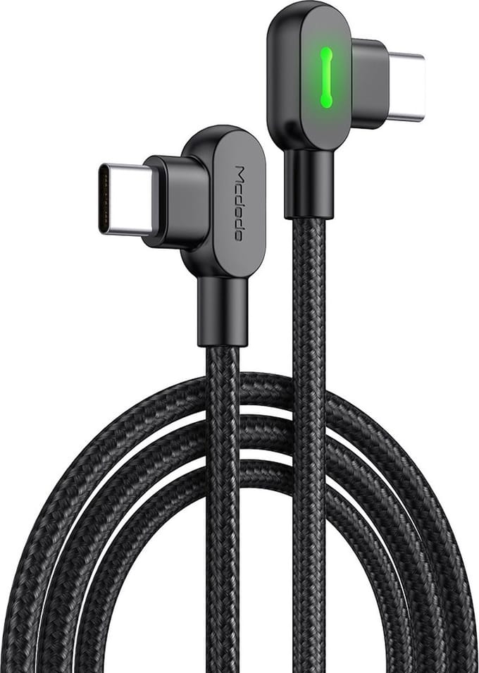 Mcdodo - 2 Meter USB C naar USB C Kabel - Snellader - 90° Haakse Aansluiting - 60W - Zwart