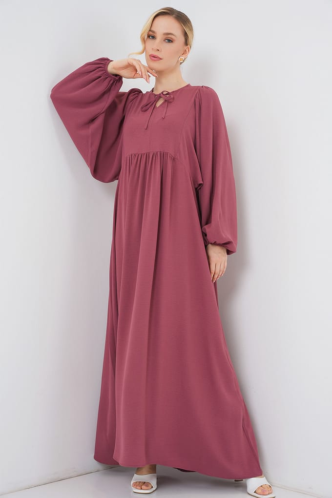 Geweven Patroon Maxi Jurk met Strik