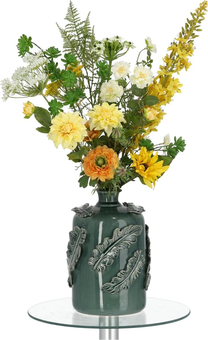 Handgebonden kunstboeket Vivianne Florence - Geel/Groen 60cm
