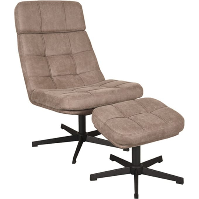 LABEL51 Alvar Fauteuil - Bruin - Stof - Incl. Hocker - -