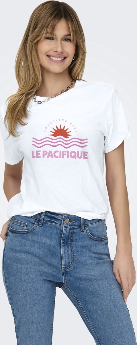 Only T-shirt Onllucia Reg S/s Top Jrs 15324866 Bright White/ Le Pacifiq Dames Maat - S