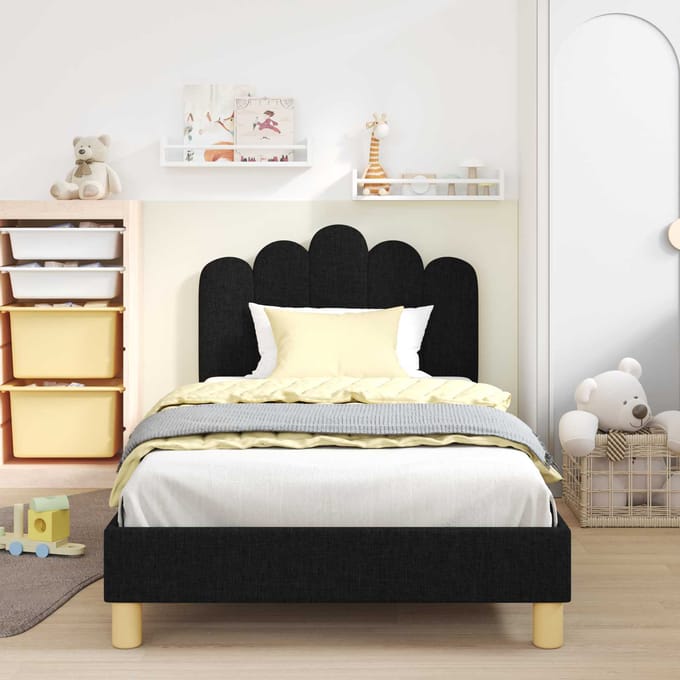 vidaXL - Kinderen - bedframe - met - hoofdboard - Zwart - 90 - x - 200 - cm - Stof