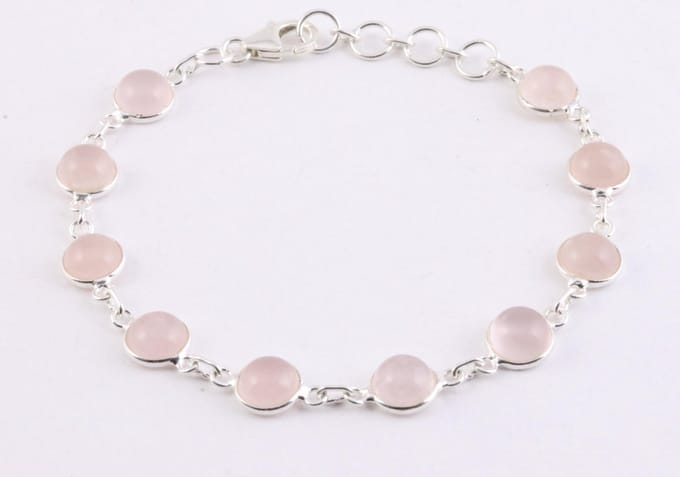 Fijne zilveren schakelarmband met rozenkwarts