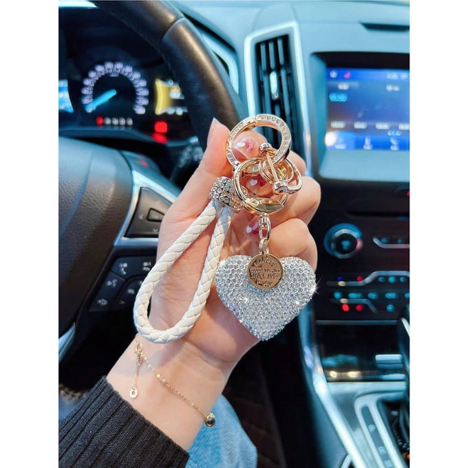 1 pièce Porte-clés de voiture Cœur en argile corde cristal one-size blanc