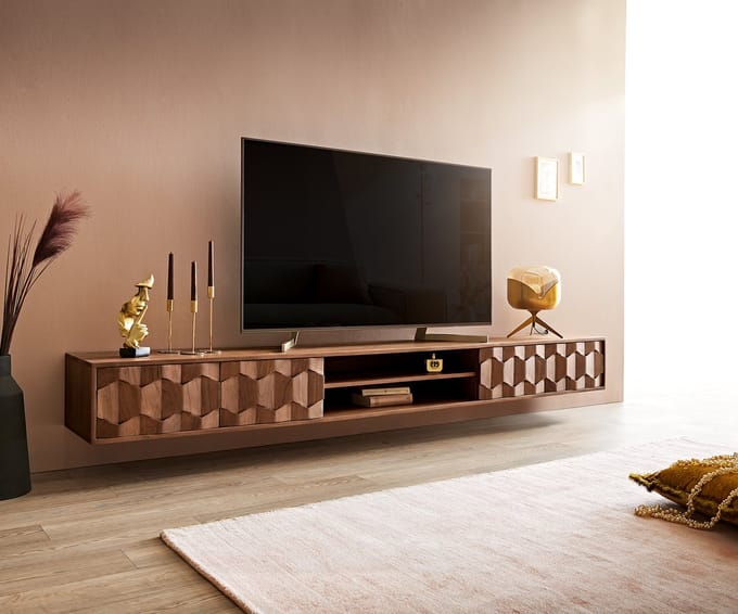 Tv-meubel Fevo Acacia Bruin 240 cm 4 deuren zwevend lowboard