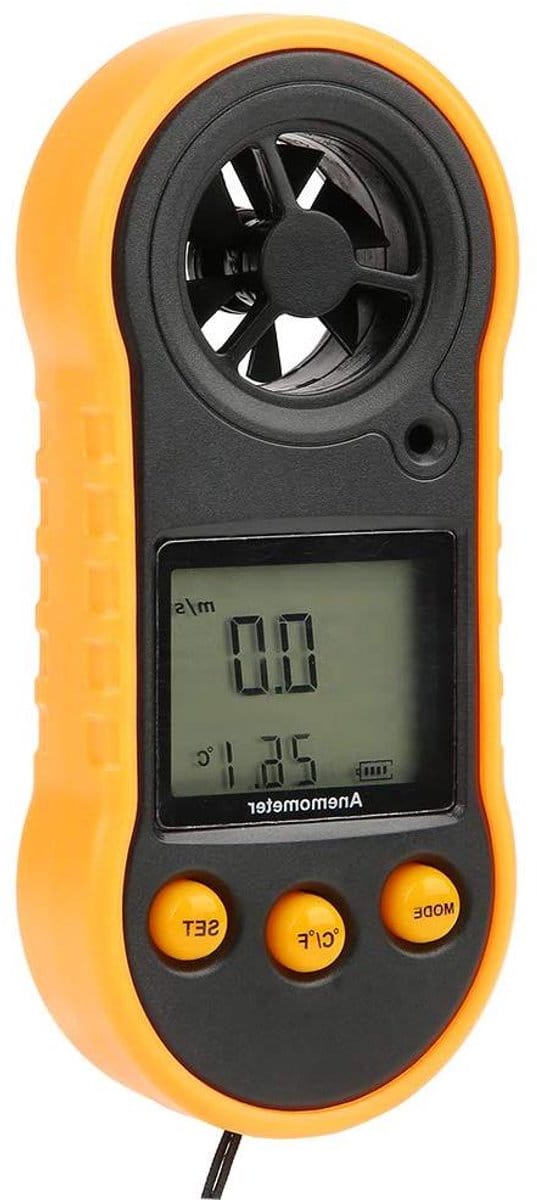 Windsnelheid Meter - Digitale Luchtmeter - Weer Meten - 6-Bladwiel Ontwerp - LCD Achtergrondverlichting - Zwart
