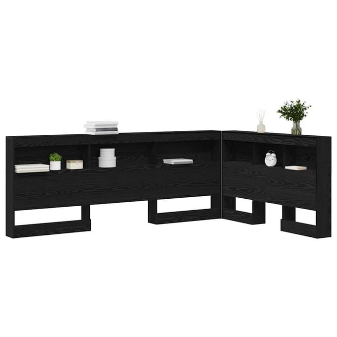 vidaXL Opberghoofdbord met plank Zwart Eiken 207,5 x 137,5 x 76,5 cm