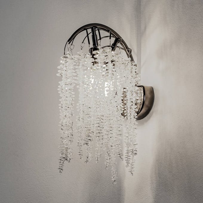 Lucea Druif wandlamp, parelzwart, 2-lamps, kristalglas