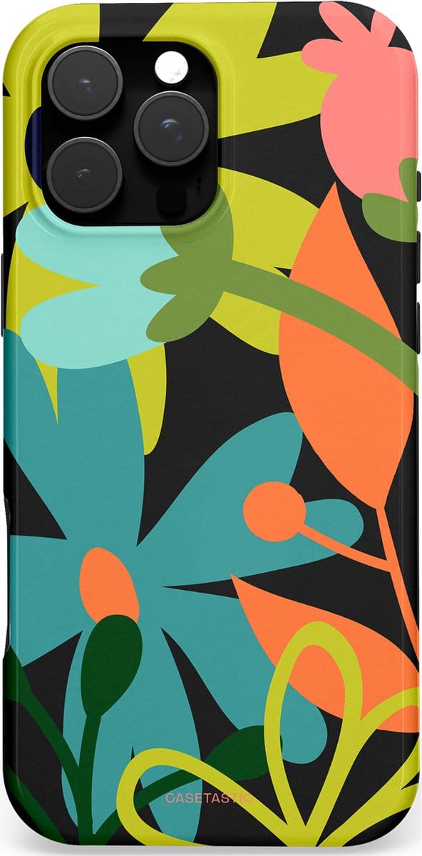 Casetastic hoesje geschikt voor Apple iPhone 16 Pro Max - MagSafe - Dubbellaagse bescherming - Botanisch Feest - Fashion Case - Zwart Olijfgroen Goud Petrol