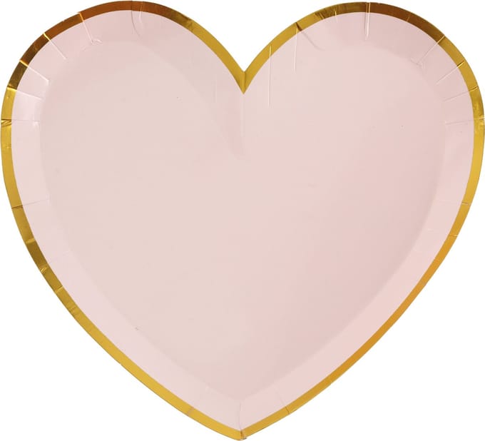 Santex feest wegwerpbordjes - hartje - 10x stuks - 23 cm - roze/goud