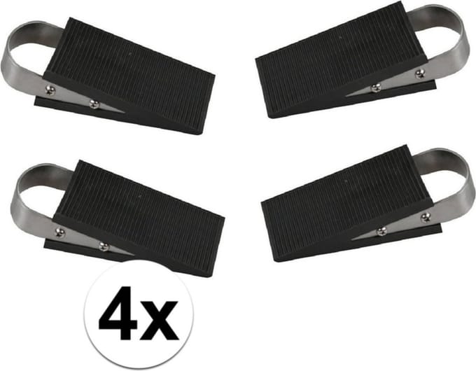 Benson Deurstopper/wig - 4x - rubber/RVS - 13 x 5 x 3 cm - deurklem - antislip onderkant