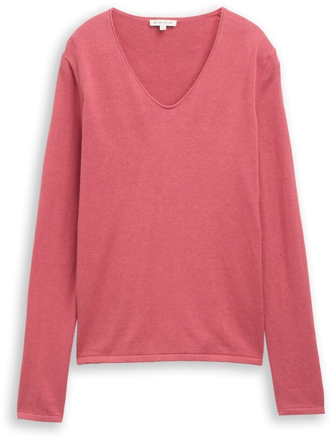 Tom Tailor - Gebreide trui met V-hals - Maat L - cozy pink
