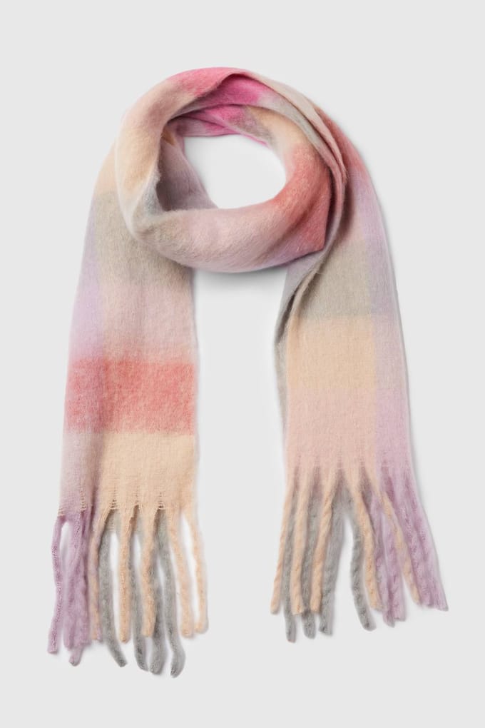 boohoo Dames Oversized Gestreepte Kwast Pluizige Sjaal | Pink